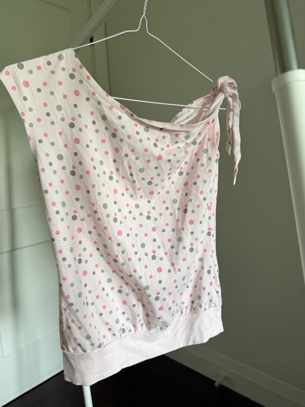 RARE Vintage Talula Light Pink Polka Dot One-Shoulder Blouse